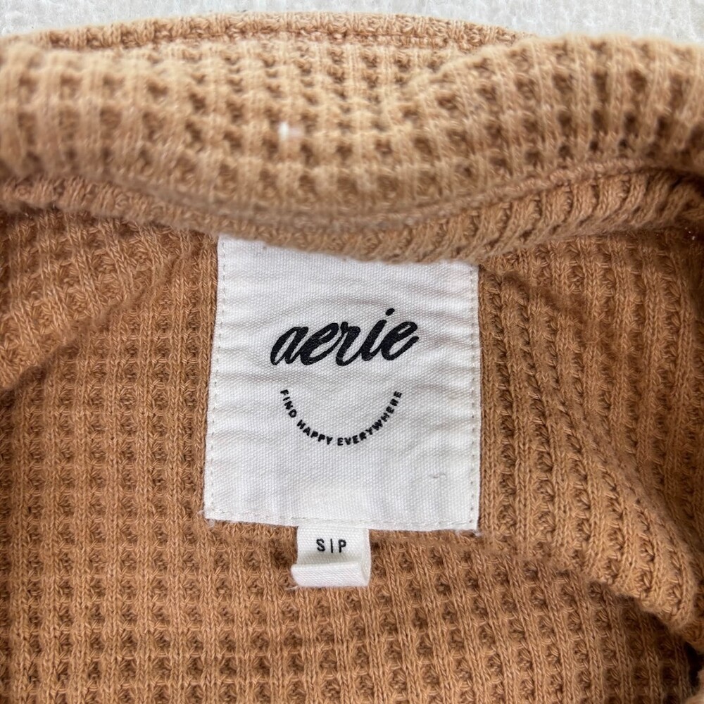Aerie LumberJane Waffle Shirt in Cappuccino Tan Button Up Oversized Relaxed Sz S - Picture 6 of 8